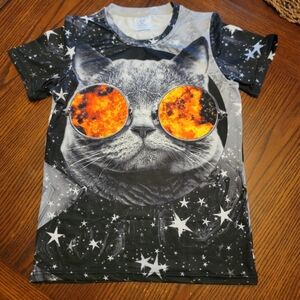 Black Starry Cat Tee with Orange Sunglasses